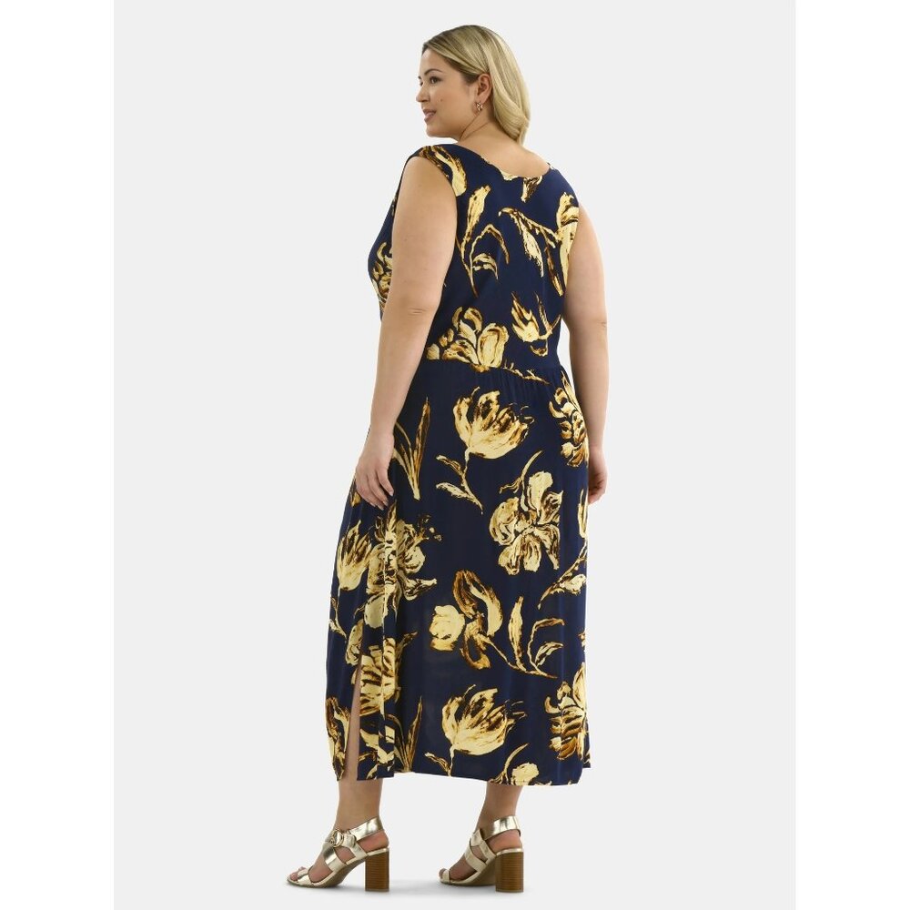 Floral Sleeveless Maxi Dress - Black and Cream - Picture 8 of 8